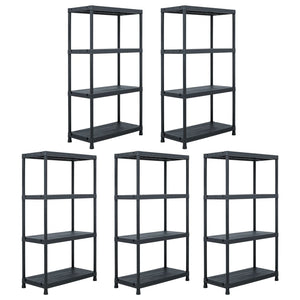 vidaXL Storage Shelves 5 pcs. Black 60 x 30 x 138 cm Plastic