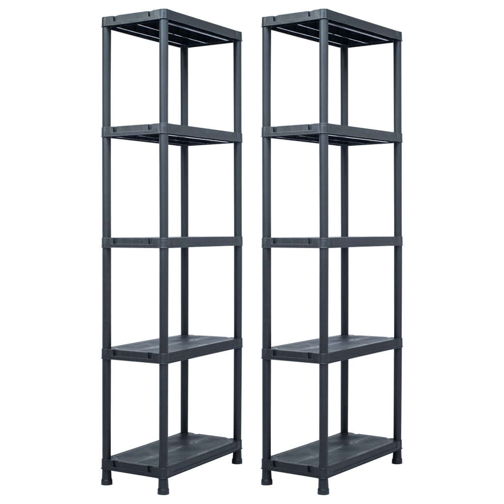 vidaXL Storage Shelves 2 pcs Black 125 kg 60 x 30 x 180 cm Plastic