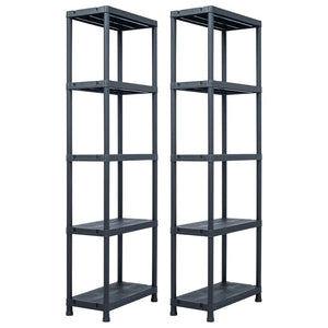 vidaXL Storage Shelves 2 pcs Black 125 kg 60 x 30 x 180 cm Plastic