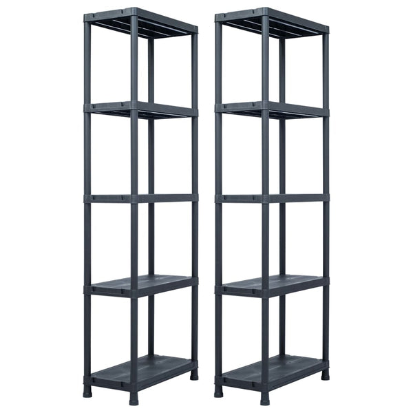 vidaXL Storage Shelves 2 pcs Black 125 kg 60 x 30 x 180 cm Plastic
