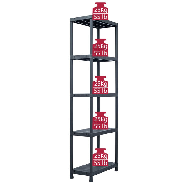 vidaXL Storage Shelves 2 pcs Black 125 kg 60 x 30 x 180 cm Plastic