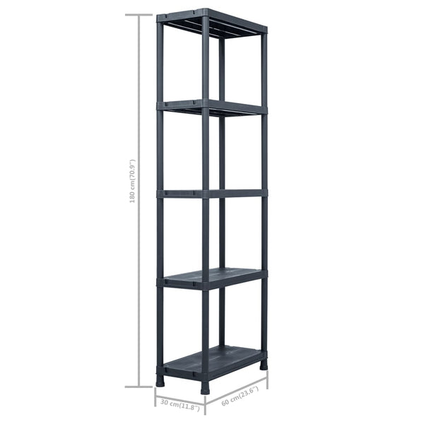 vidaXL Storage Shelves 2 pcs Black 125 kg 60 x 30 x 180 cm Plastic