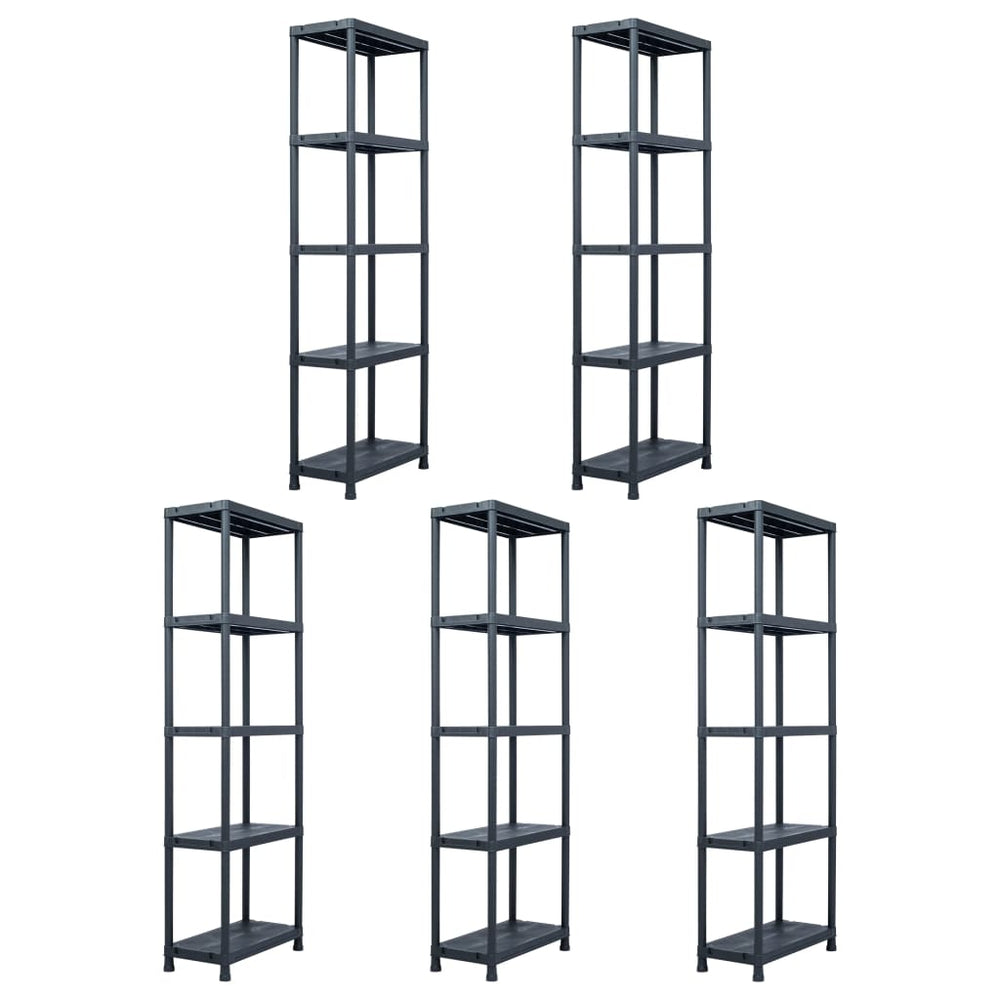 vidaXL Storage Shelves 5 pcs Black 125 kg 60 x 30 x 180 cm Plastic