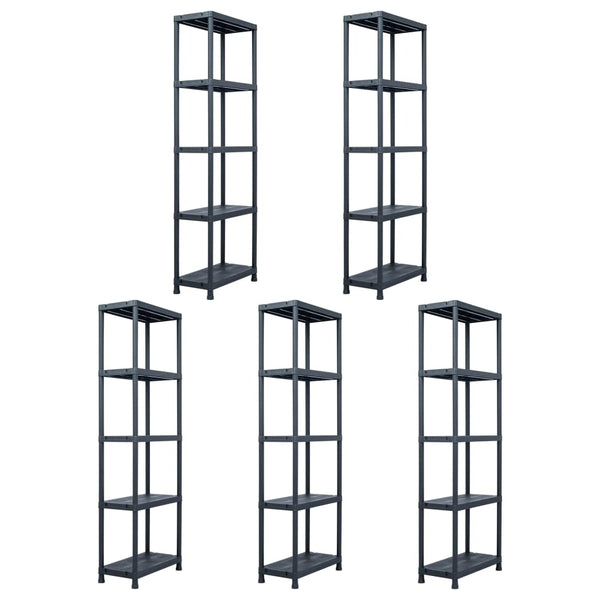 vidaXL Storage Shelves 5 pcs Black 125 kg 60 x 30 x 180 cm Plastic