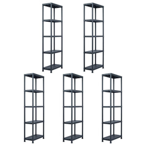 vidaXL Storage Shelves 5 pcs Black 125 kg 60 x 30 x 180 cm Plastic