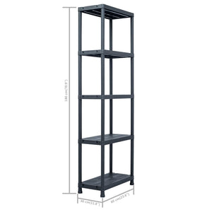 vidaXL Storage Shelves 5 pcs Black 125 kg 60 x 30 x 180 cm Plastic