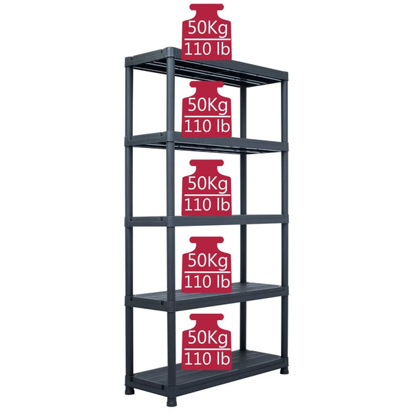 vidaXL Storage Racks 2 pcs Black 250 kg 80 x 40 x 180 cm Plastic