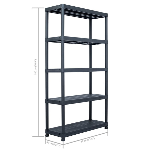 vidaXL Storage Racks 2 pcs Black 250 kg 80 x 40 x 180 cm Plastic