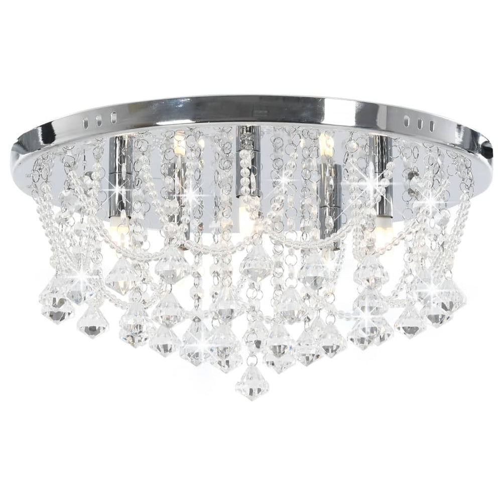 vidaXL Ceiling Light with Crystal Beads Silver Round 4x G9 Bulbs