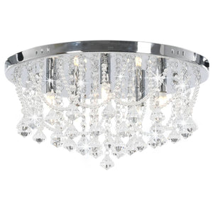 vidaXL Ceiling Light with Crystal Beads Silver Round 4x G9 Bulbs
