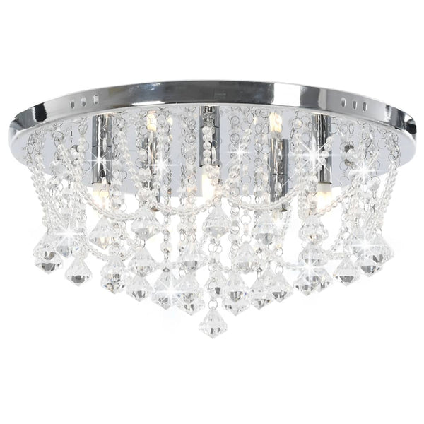 vidaXL Ceiling Light with Crystal Beads Silver Round 4x G9 Bulbs