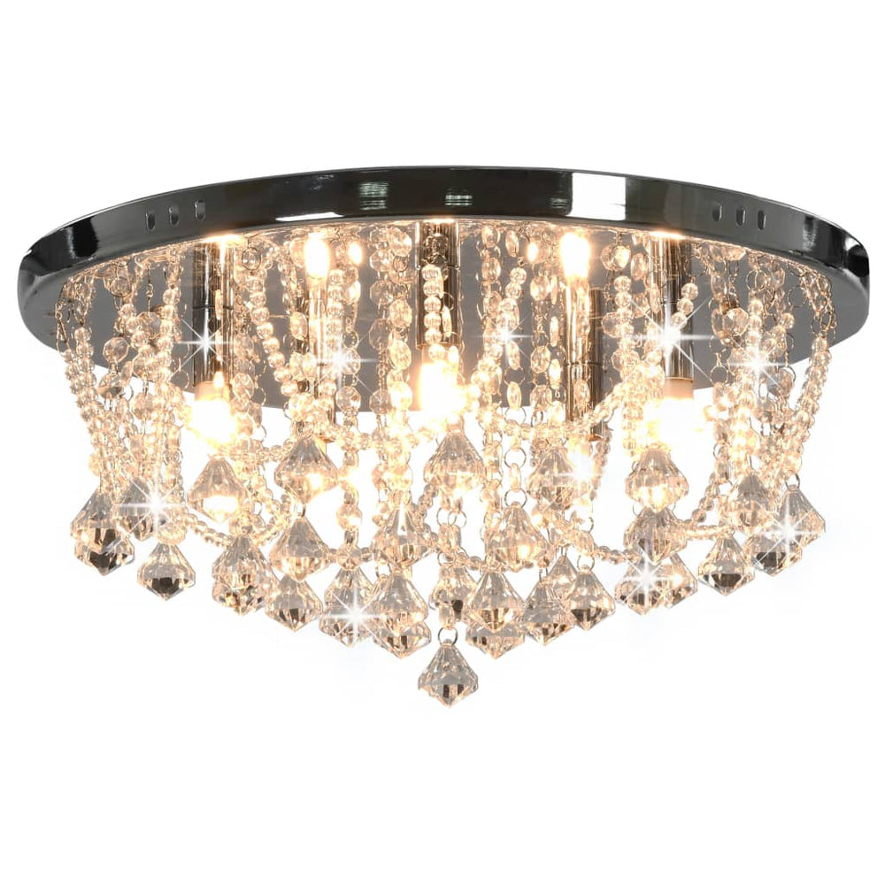 vidaXL Ceiling Light with Crystal Beads Silver Round 4x G9 Bulbs