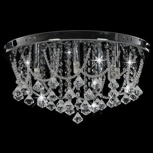 vidaXL Ceiling Light with Crystal Beads Silver Round 4x G9 Bulbs