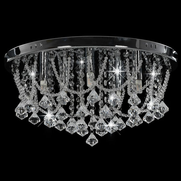 vidaXL Ceiling Light with Crystal Beads Silver Round 4x G9 Bulbs
