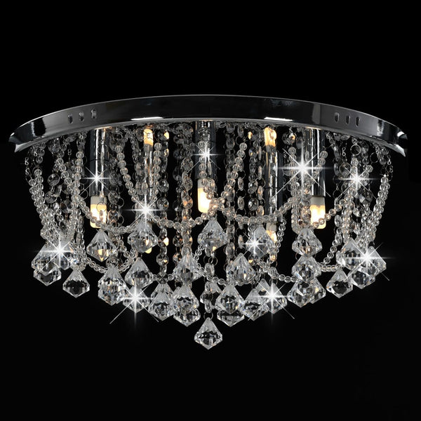 vidaXL Ceiling Light with Crystal Beads Silver Round 4x G9 Bulbs