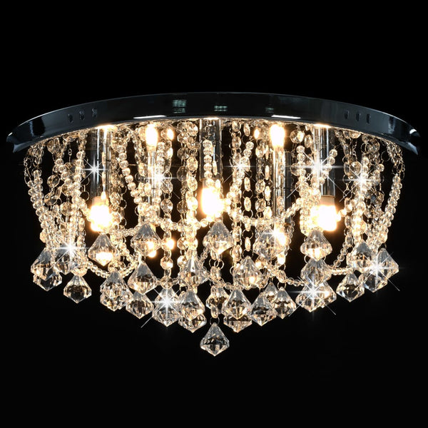 vidaXL Ceiling Light with Crystal Beads Silver Round 4x G9 Bulbs