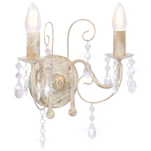 vidaXL Wall Lamp with Beads Antique White 2 x E14 Sockets