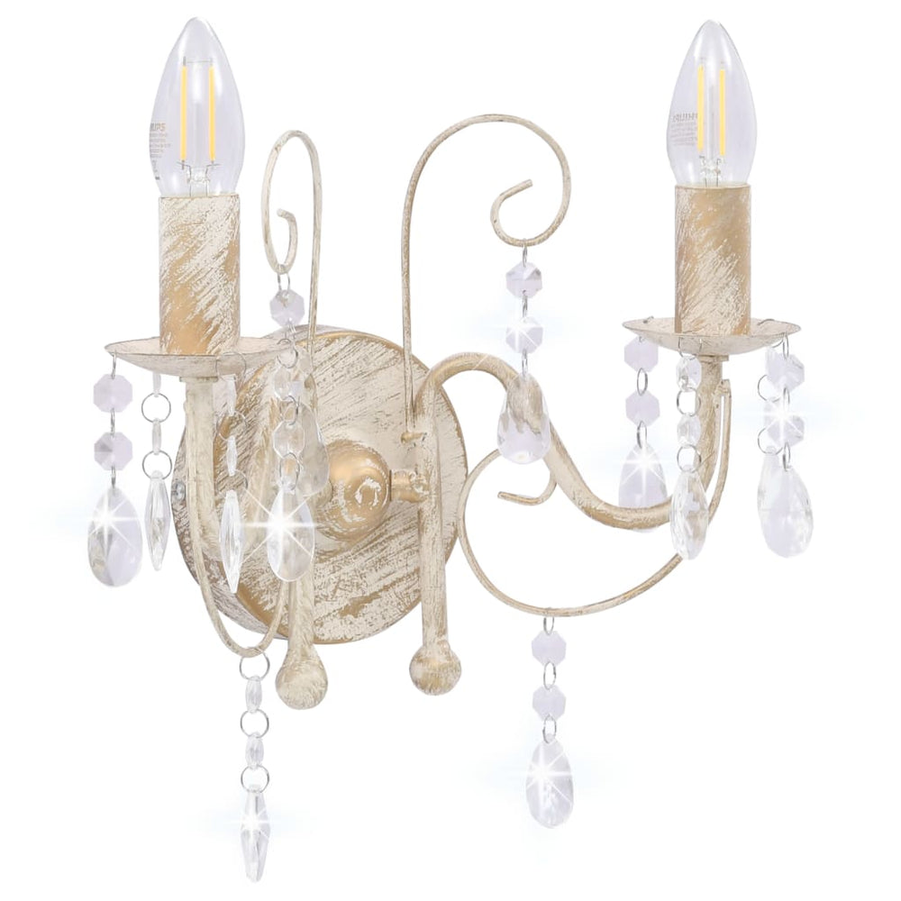vidaXL Wall Lamp with Beads Antique White 2 x E14 Sockets