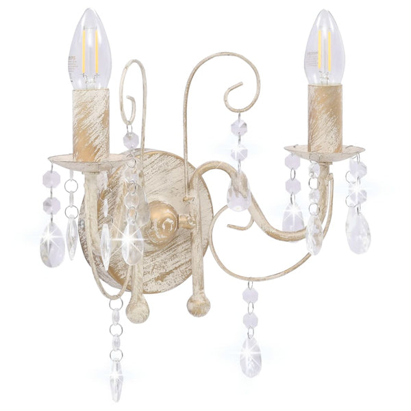 vidaXL Wall Lamp with Beads Antique White 2 x E14 Sockets