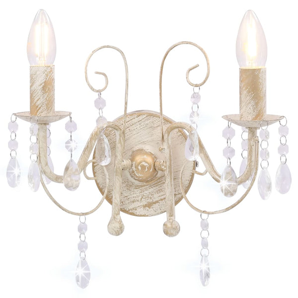 vidaXL Wall Lamp with Beads Antique White 2 x E14 Sockets