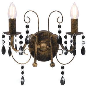 vidaXL Wall Lamp with Beads Antique Black 2 x E14 Bulbs
