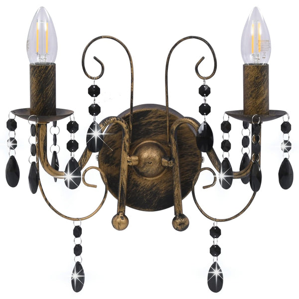 vidaXL Wall Lamp with Beads Antique Black 2 x E14 Bulbs