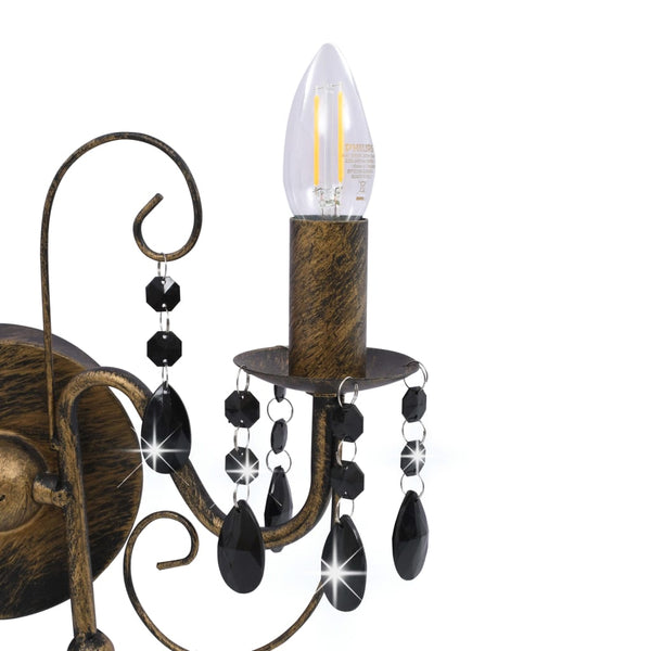 vidaXL Wall Lamp with Beads Antique Black 2 x E14 Bulbs