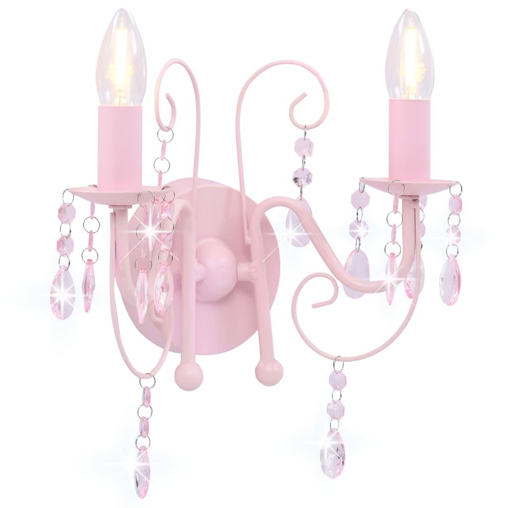vidaXL Wall Lamp with Beads Pink 2 × E14 Sockets