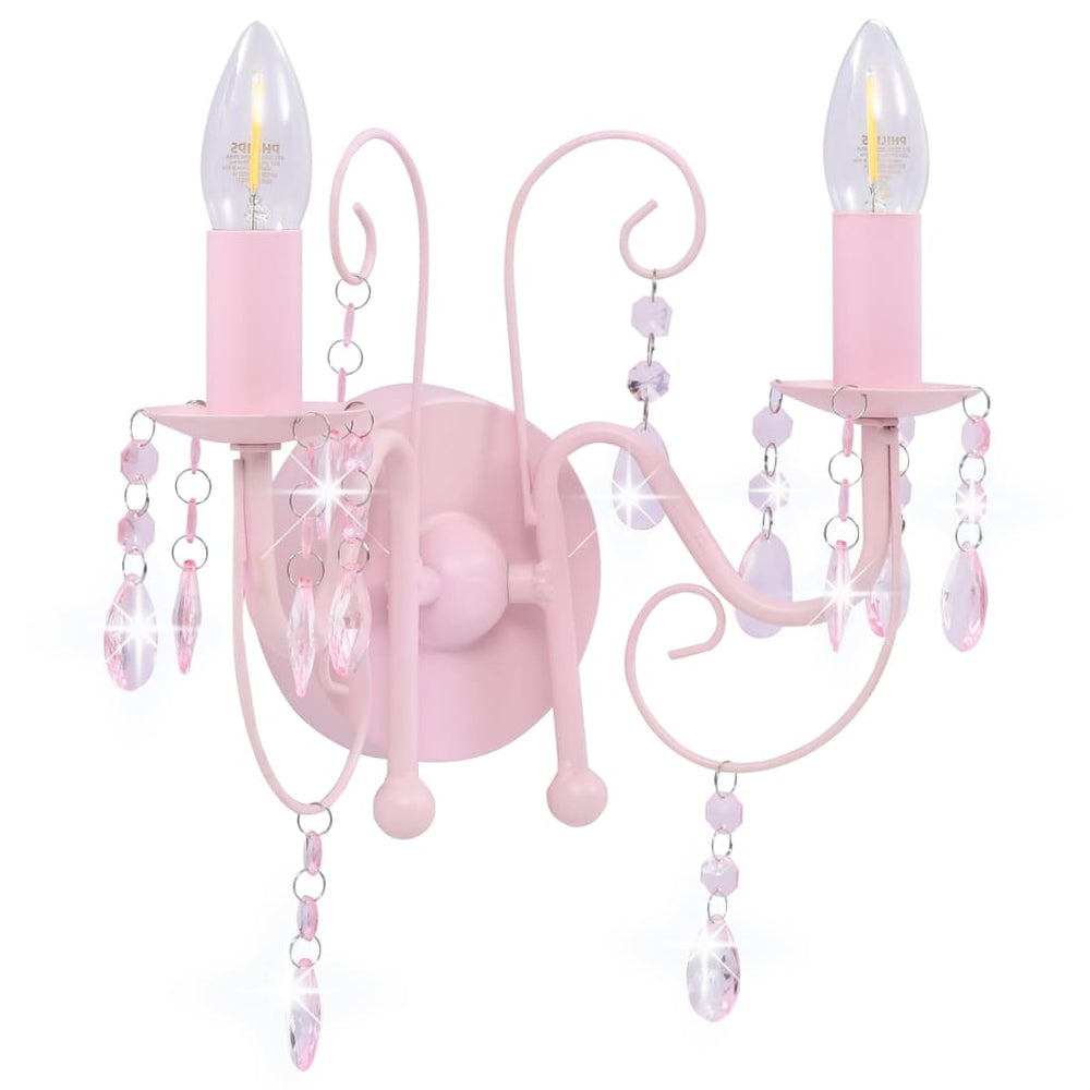 vidaXL Wall Lamp with Beads Pink 2 × E14 Sockets