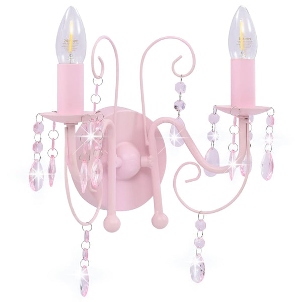 vidaXL Wall Lamp with Beads Pink 2 × E14 Sockets