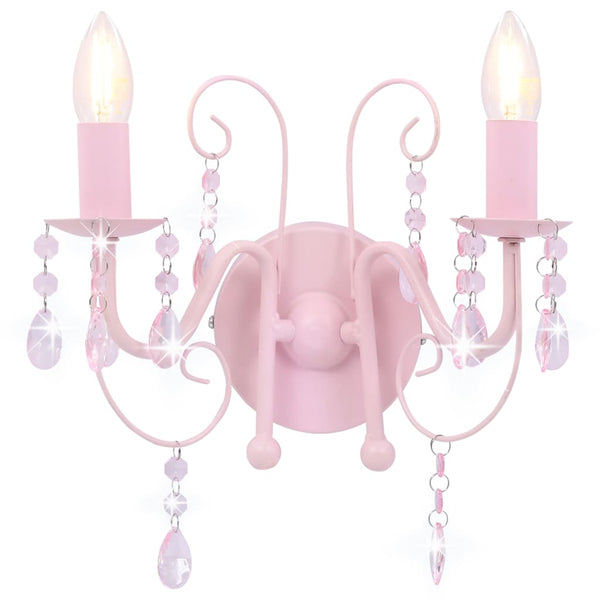 vidaXL Wall Lamp with Beads Pink 2 × E14 Sockets