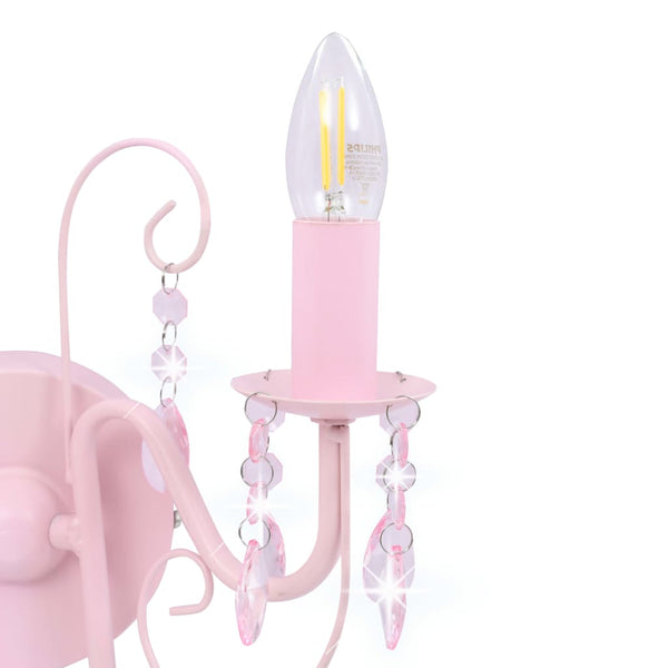 vidaXL Wall Lamp with Beads Pink 2 × E14 Sockets