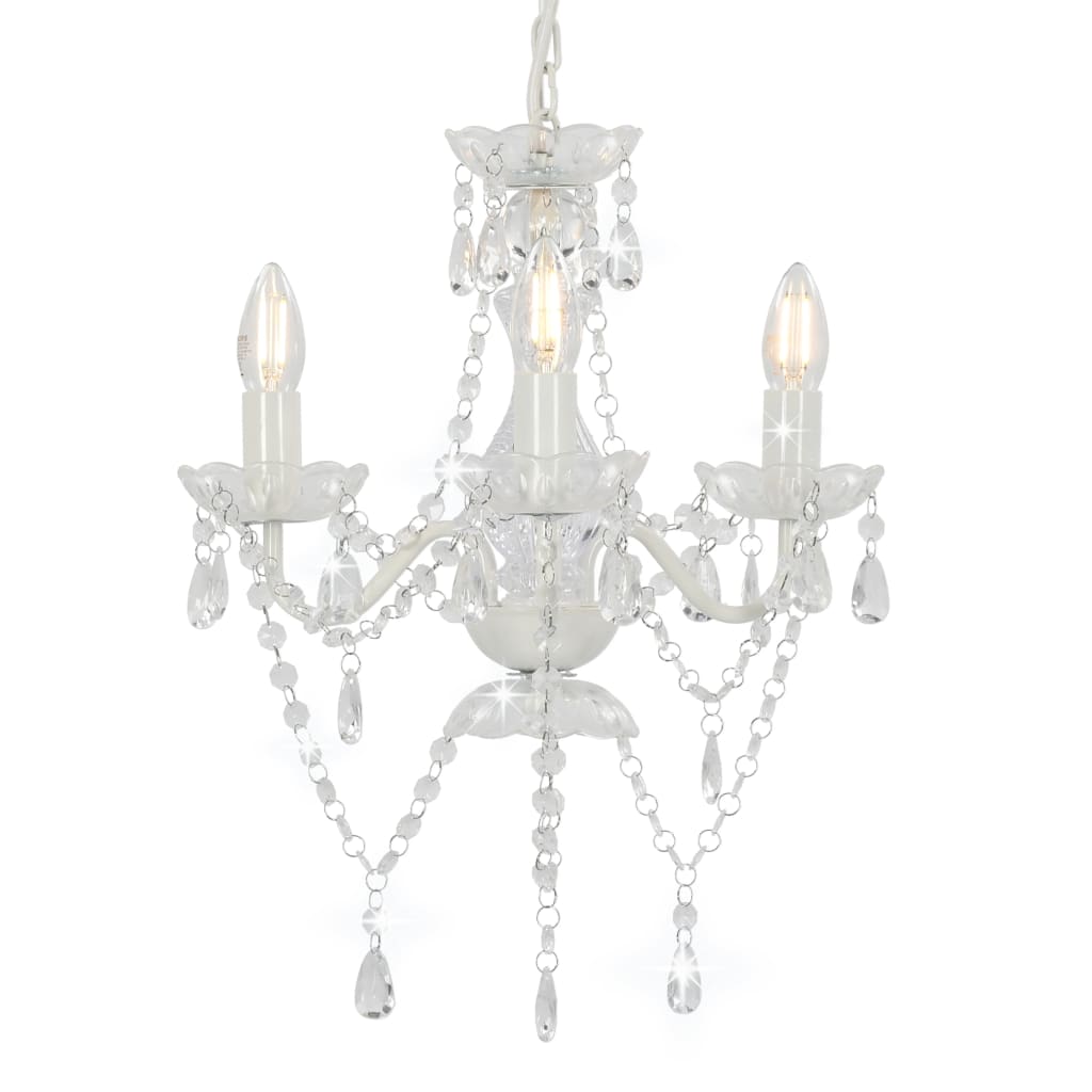 vidaXL Chandelier with Beads White Round 3×E14