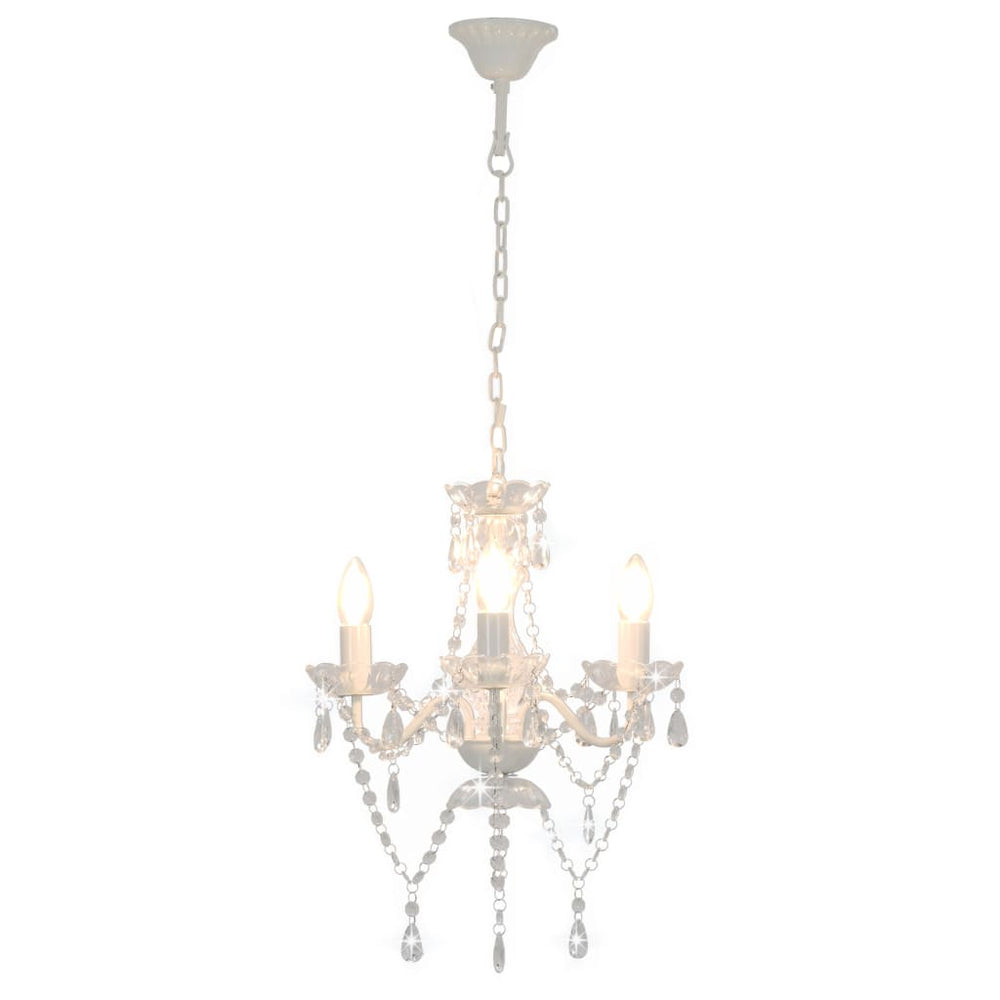 vidaXL Chandelier with Beads White Round 3×E14