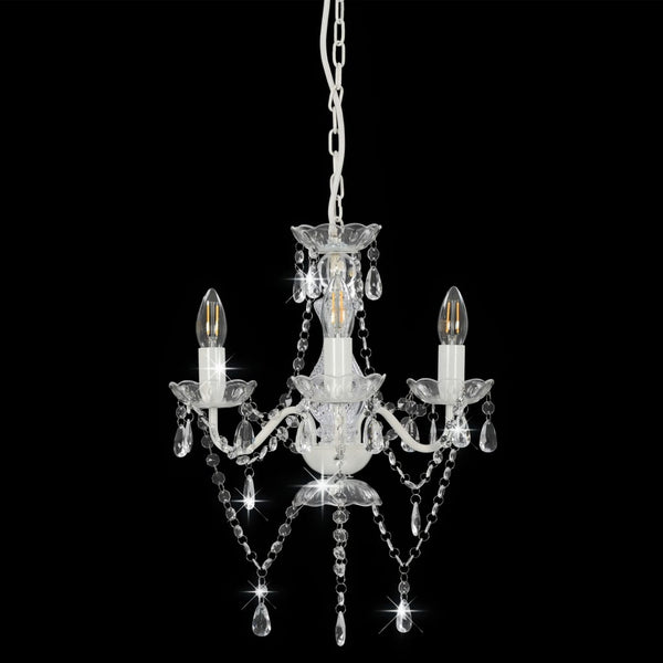 vidaXL Chandelier with Beads White Round 3×E14