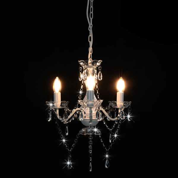 vidaXL Chandelier with Beads White Round 3×E14