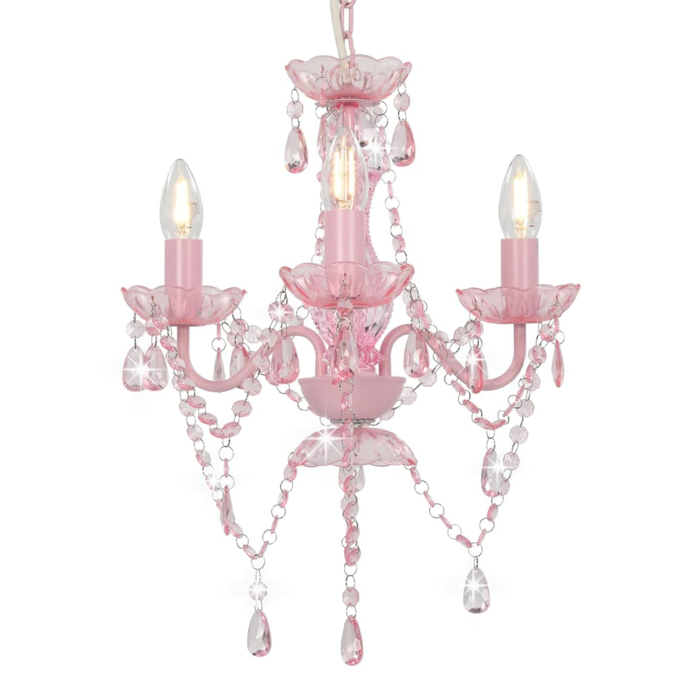 vidaXL Chandelier with Beads Pink Round 3×E14