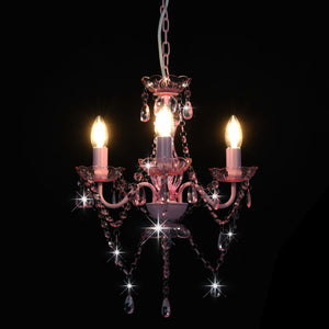 vidaXL Chandelier with Beads Pink Round 3×E14