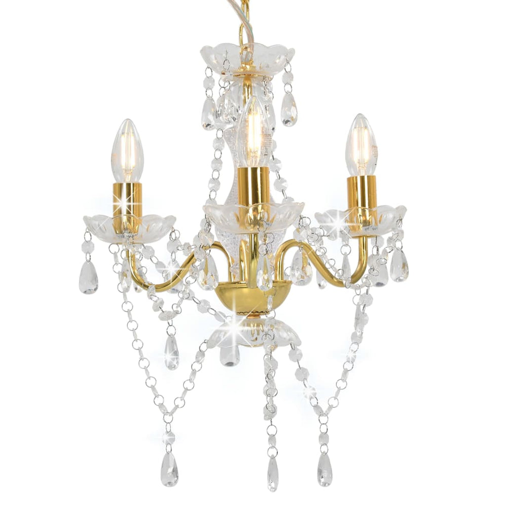 vidaXL Chandelier with Beads Gold Round 3×E14