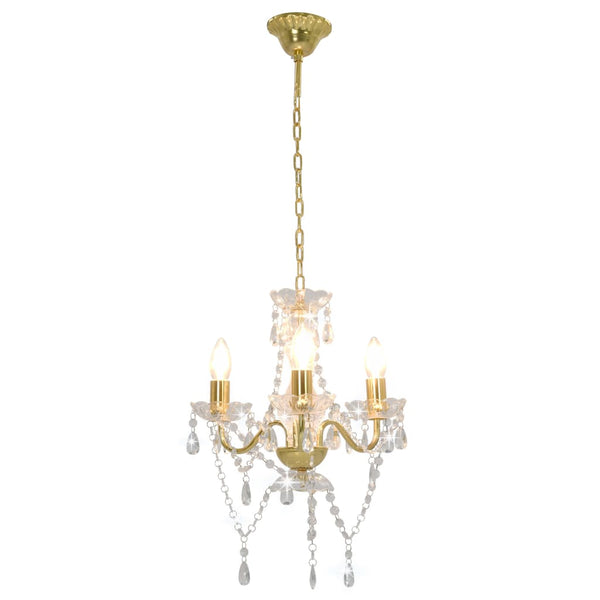 vidaXL Chandelier with Beads Gold Round 3×E14