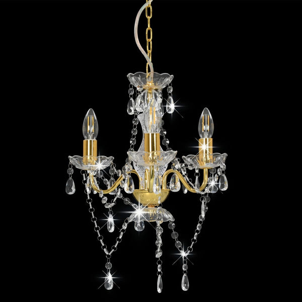 vidaXL Chandelier with Beads Gold Round 3×E14
