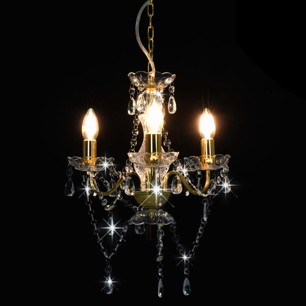 vidaXL Chandelier with Beads Gold Round 3×E14