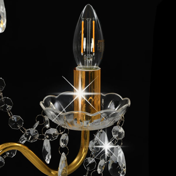 vidaXL Chandelier with Beads Gold Round 3×E14
