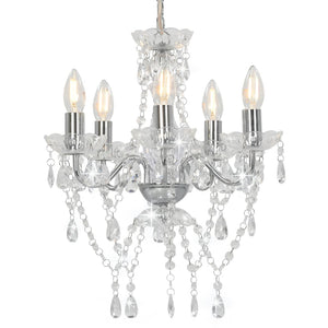 vidaXL Chandelier with Crystal Beads Silver Round 5 x E14