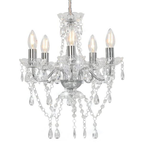 vidaXL Chandelier with Crystal Beads Silver Round 5 x E14