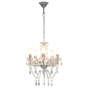 vidaXL Chandelier with Crystal Beads Silver Round 5 x E14