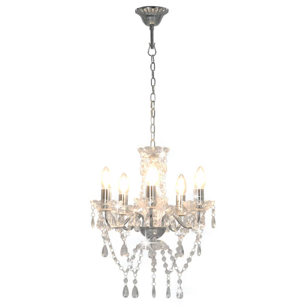 vidaXL Chandelier with Crystal Beads Silver Round 5 x E14