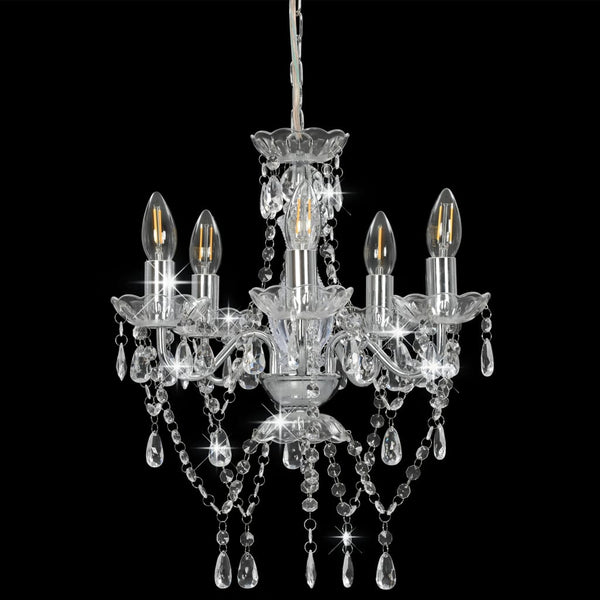 vidaXL Chandelier with Crystal Beads Silver Round 5 x E14