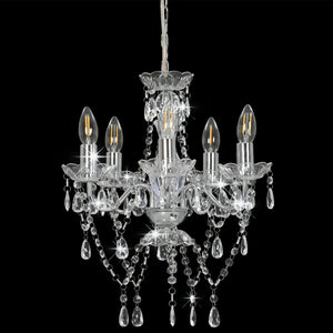 vidaXL Chandelier with Crystal Beads Silver Round 5 x E14