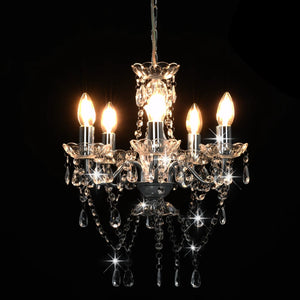vidaXL Chandelier with Crystal Beads Silver Round 5 x E14